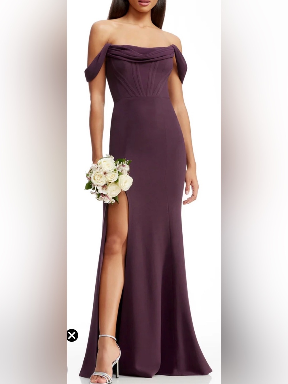 New Dress The Population Melania Off the Shoulder midnight plum Gown sz XXL